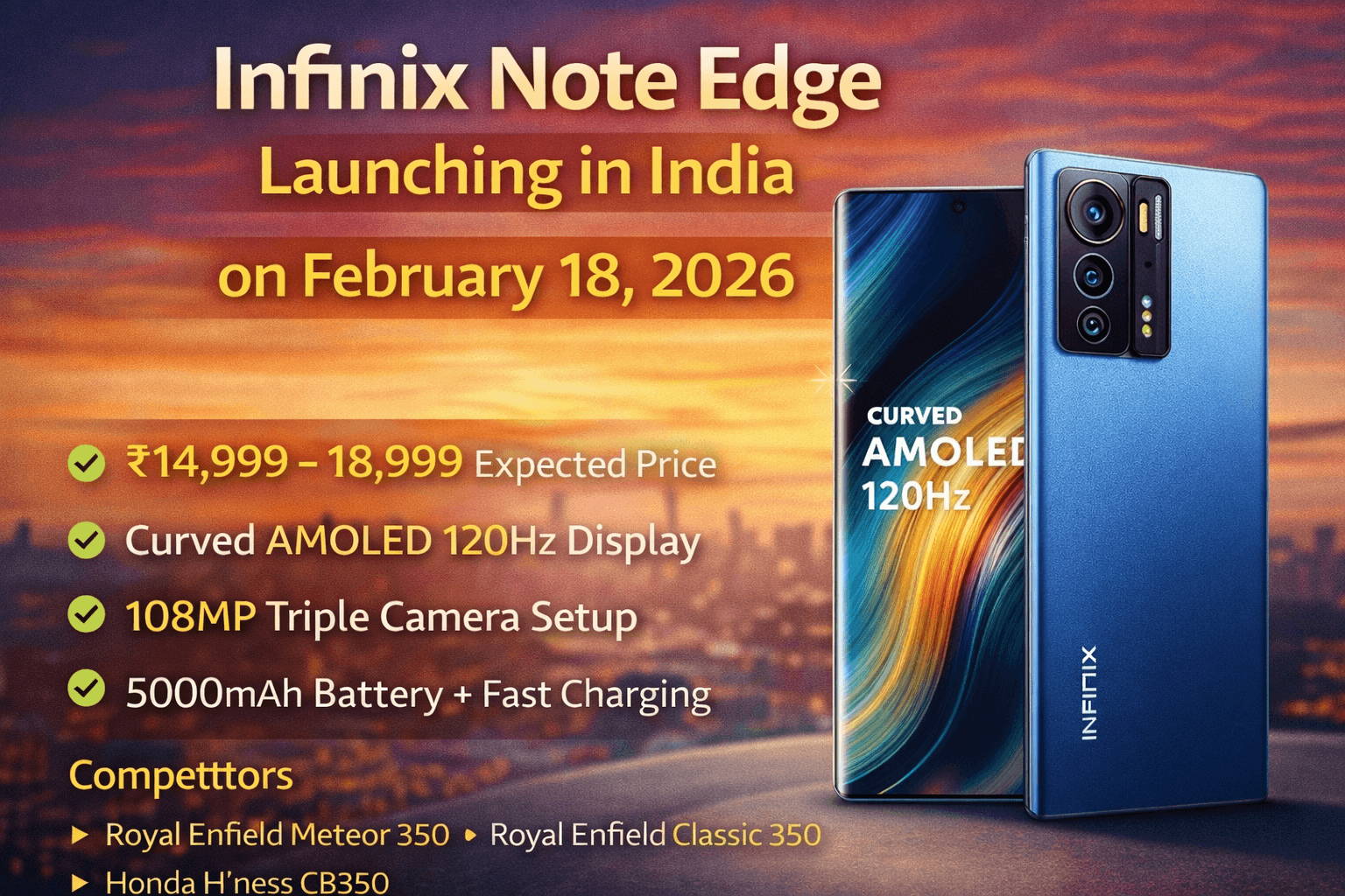 Infinix Note Edge Launching in India on February 18, 2026