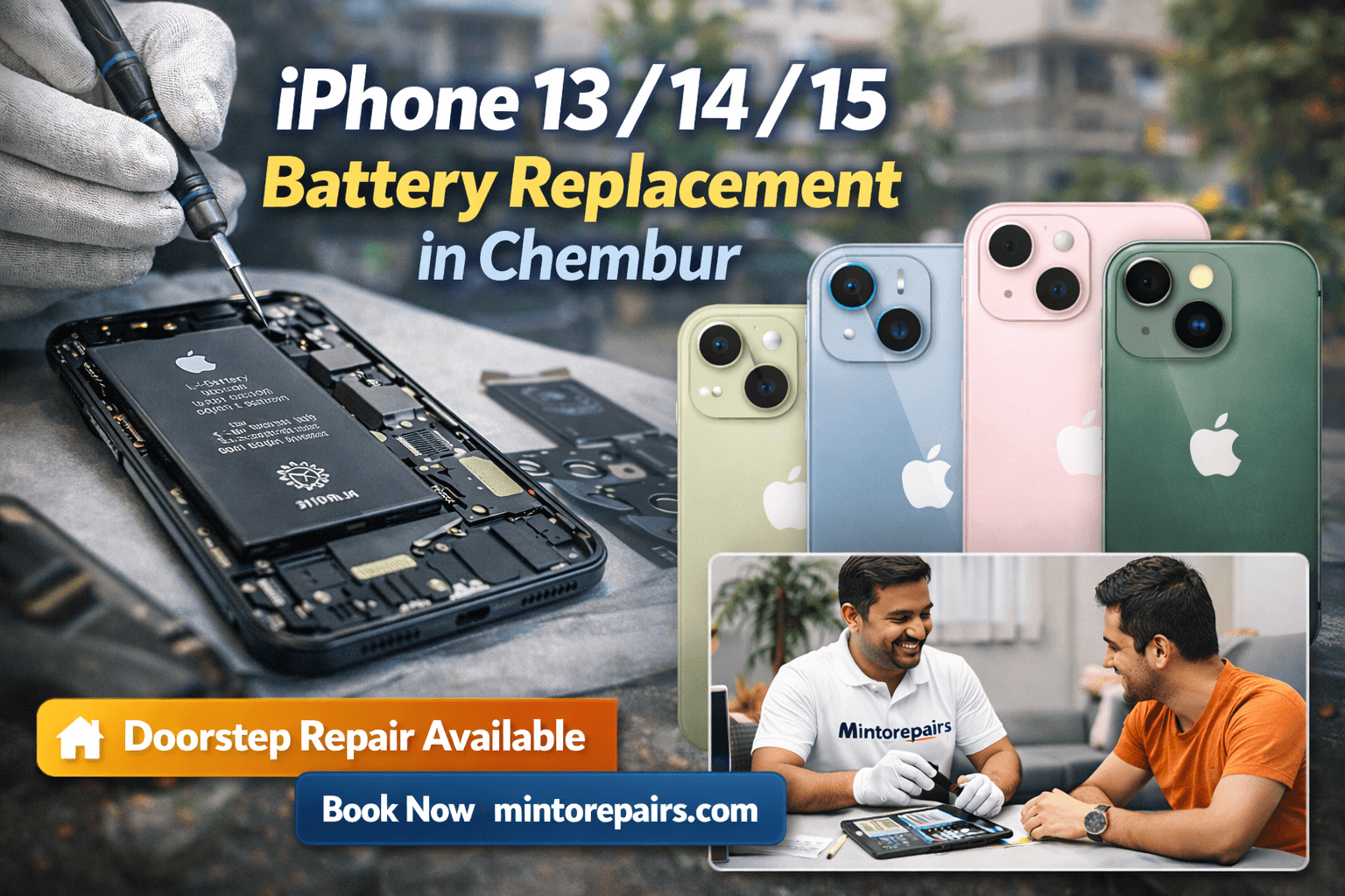 iPhone 13/14/15 Battery Replacement in Chembur – Doorstep Repair