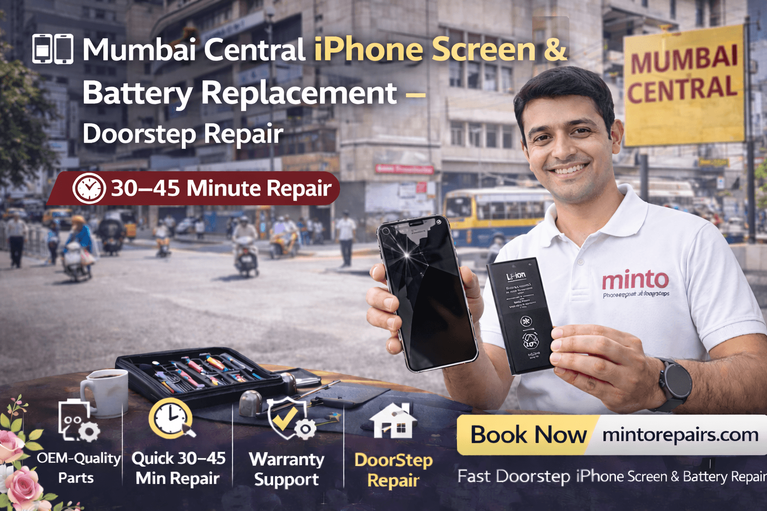 Mumbai Central iPhone Screen & Battery Replacement – Doorstep Repair