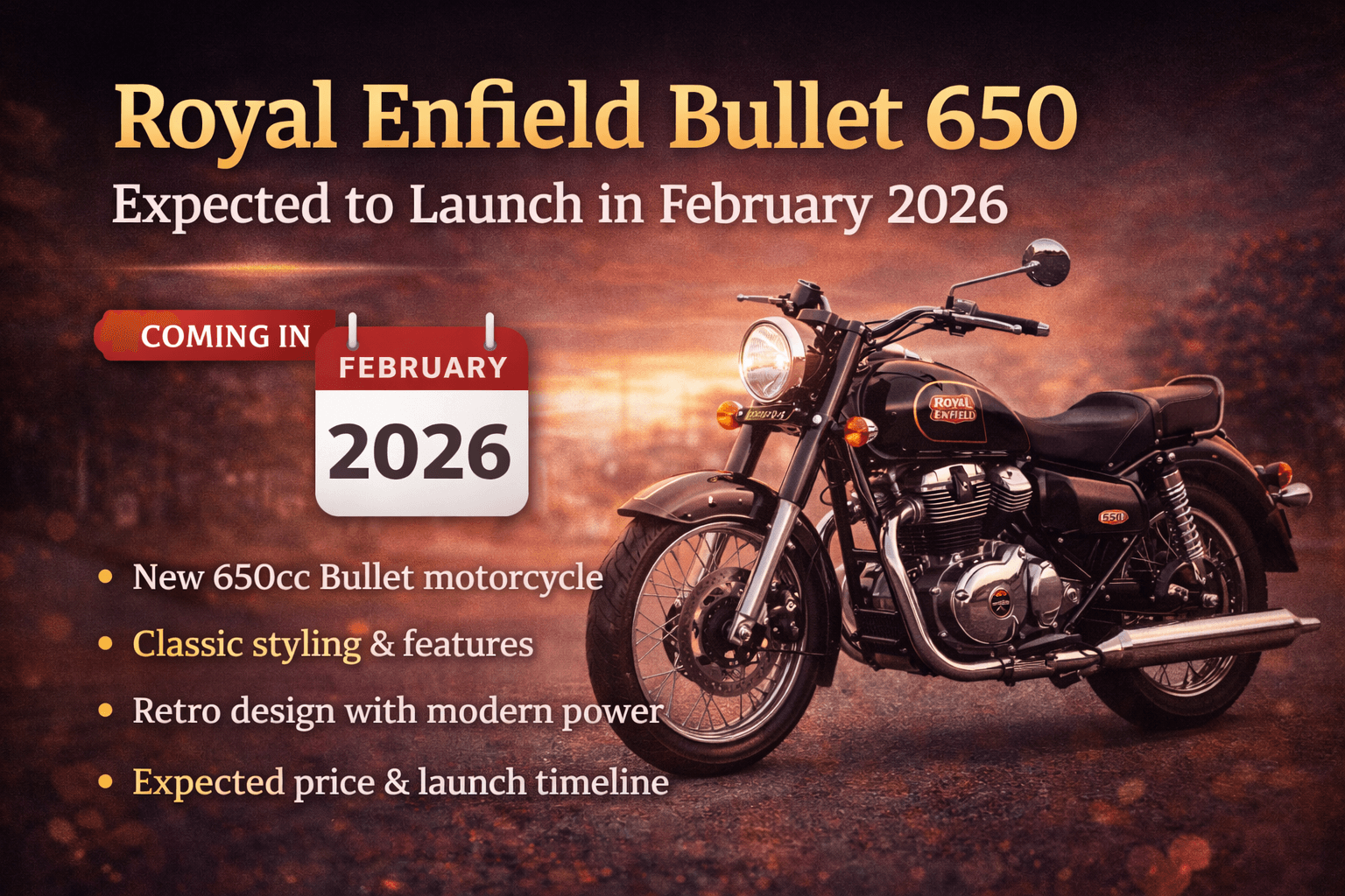 Royal Enfield Bullet 650 Expected to Launch in February 2026
