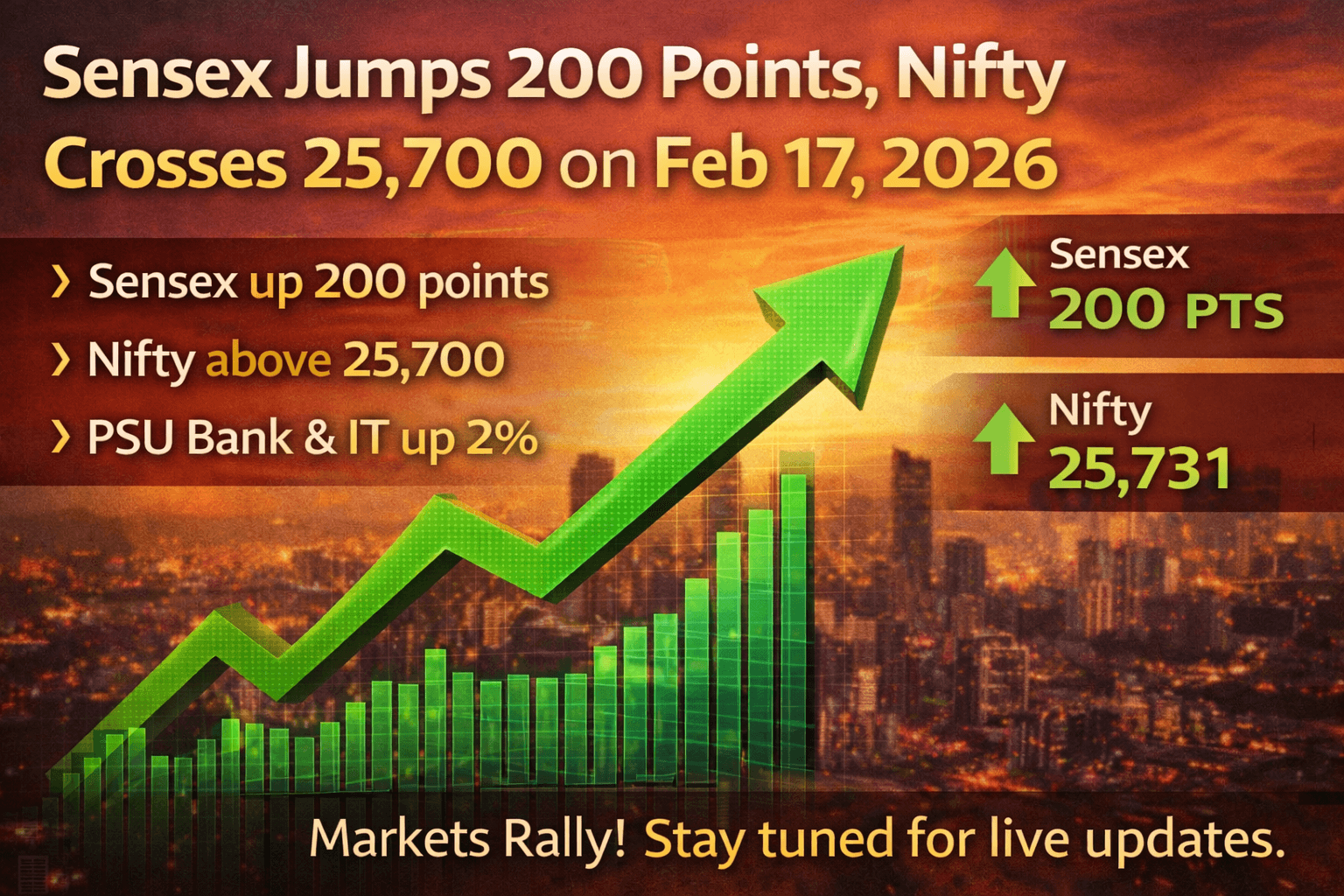 Sensex Jumps 200 Points, Nifty Crosses 25,700 on Feb 17, 2026