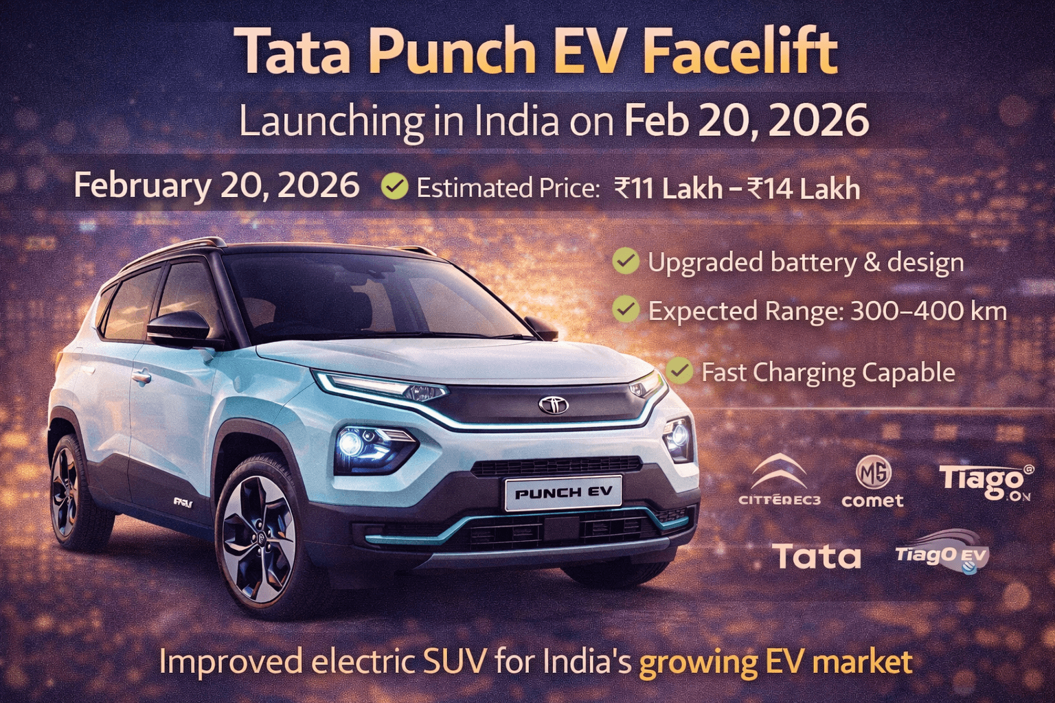 Tata Punch EV Facelift Launching in India on Feb 20, 2026